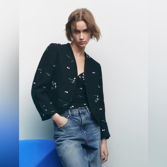 Cropped Embroidered Open Cardigan Jacket - Picture 4 of 4